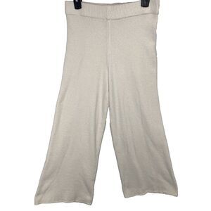 Rachel Zoe Cropped Wide Leg Pants Pull On Fuzzy Knit Lounge Boho Womens L Cream